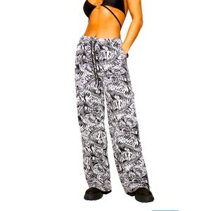 Who What Wear NWT Womens Black Printed Jacquard Pull On Wide Leg Joggers‎ Size 6